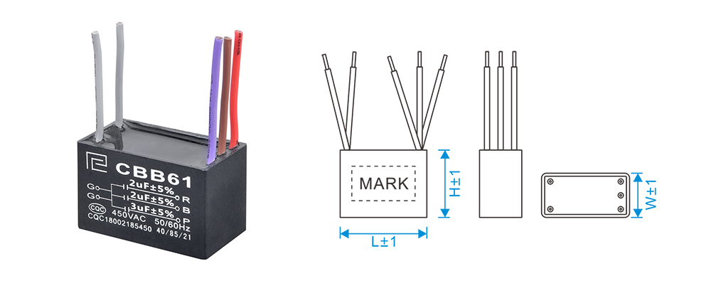 CBB61 AC Speed Control Capacitor - Dimension Drawing